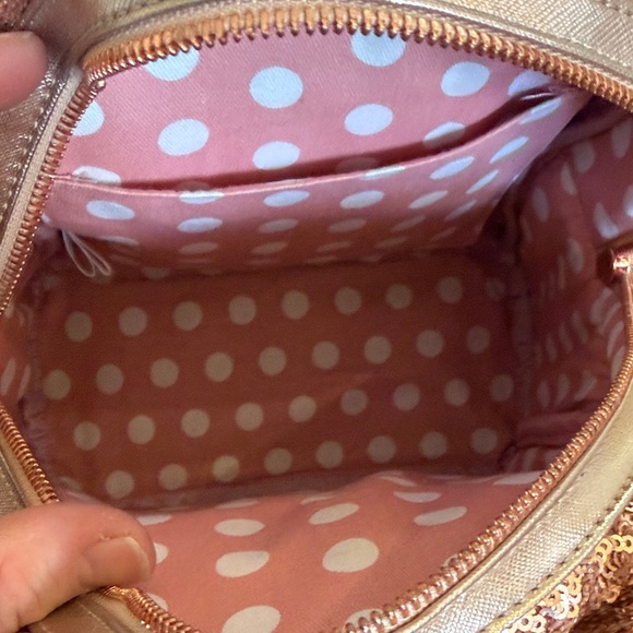 Disney Parks Loungefly Rose Gold Sequin Mini Backpack Vintage Heart Logo - Picture 9 of 11